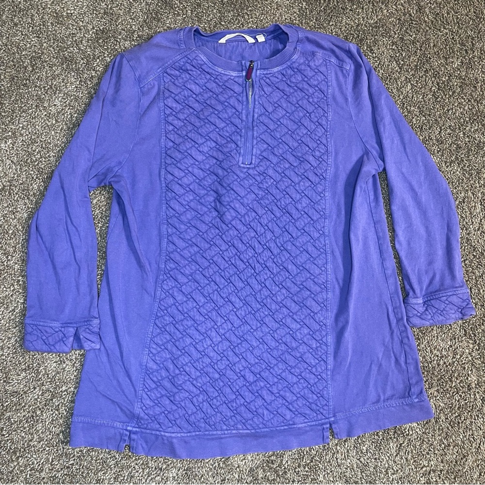 Soft Surroundings Golf Shores Quilted 1/4 Zip 3/4 Sleeve Purple Pullover Medium